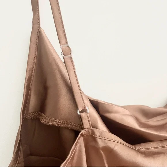 NWT Simplee Boutique Brand Brown Silky Tank Top w Adjustable Straps Cowl Neck M - Picture 7 of 7